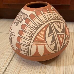 Charles Chinana Jemez Pueblo Chinana Polychrome Carved Olla Pot
